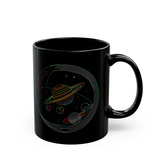 Cosmic Design Black Mug, Galactic Ceramic Coffee Cup for Space Lovers, Unique Gift for Astronomers, Birthday, Science Enthusiasts