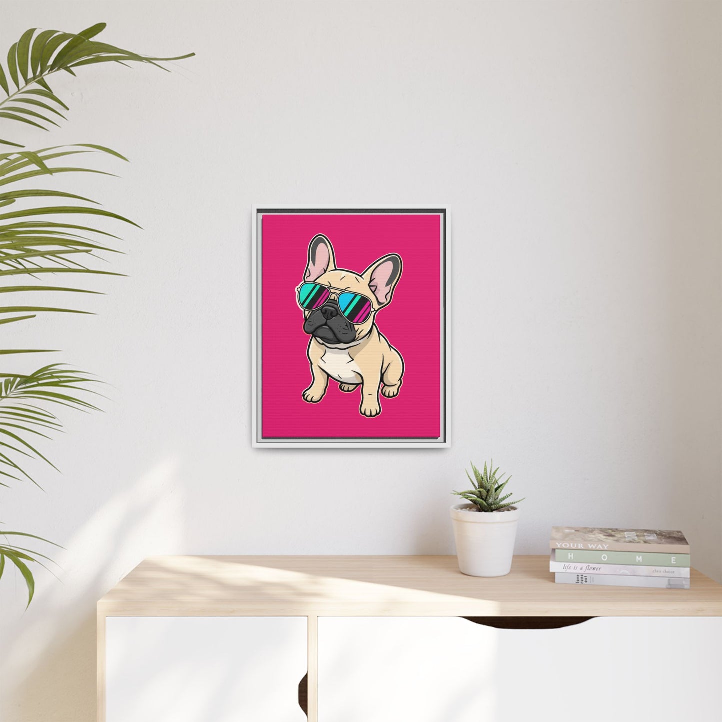 French Bulldog with Sunglasses - Framed Canvas