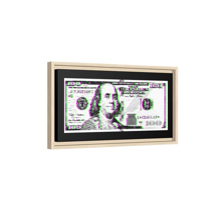 100 Dollars Bill - Green/Magenta Glitch - Framed Canvas