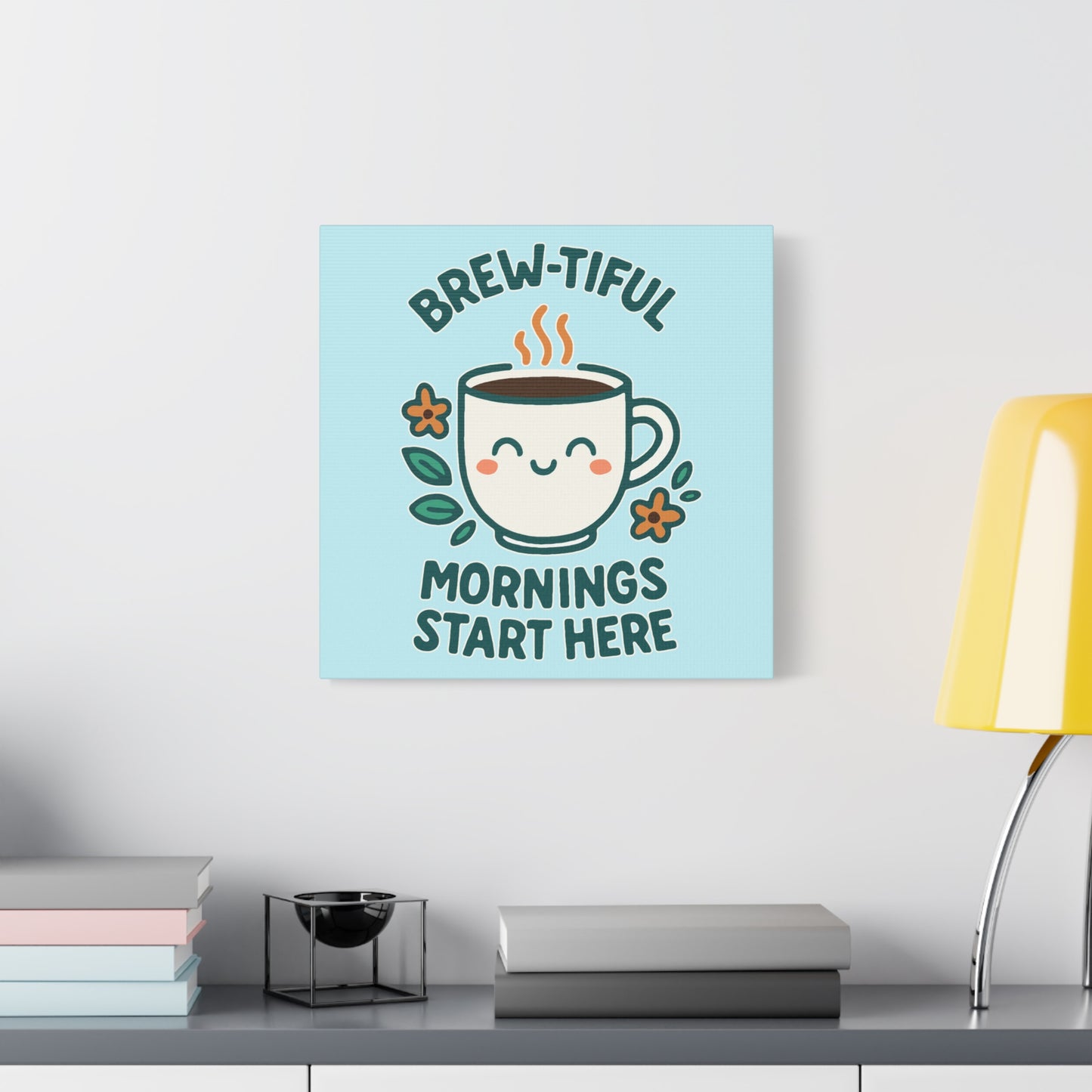 Canvas Wall Art, Brew-tiful Mornings Wall Decor, Coffee Lovers Gift, Kitchen Decoration, Cozy Home Art, Cute Canvas Print