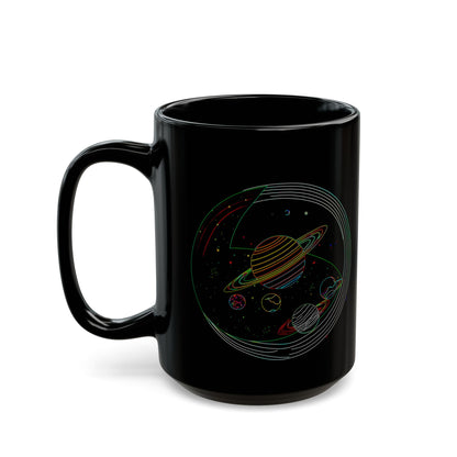 Cosmic Design Black Mug, Galactic Ceramic Coffee Cup for Space Lovers, Unique Gift for Astronomers, Birthday, Science Enthusiasts