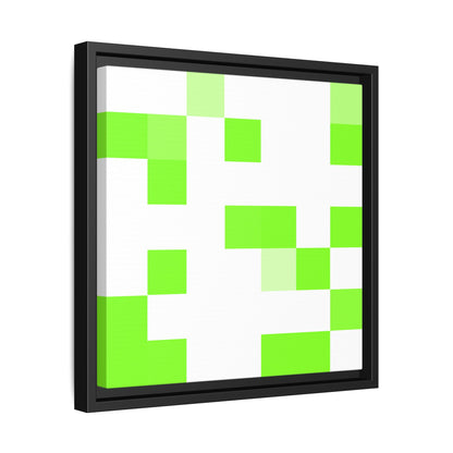 Lime Green Pixel Grid - Framed Canvas