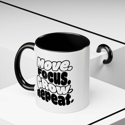 Move. Focus. Grow. Repeat. - Color Accent Mug