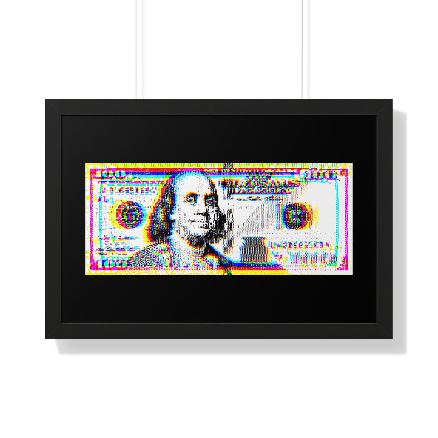 100 Dollars Bill - Neon Color Explosion - Framed Poster
