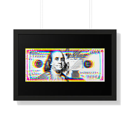 100 Dollars Bill - Neon Color Explosion - Framed Poster