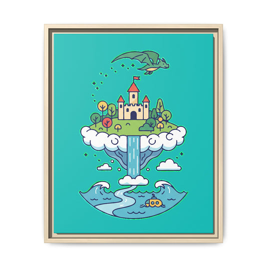 Floating Castle Dragon - Magical Fantasy Island - Framed Canvas