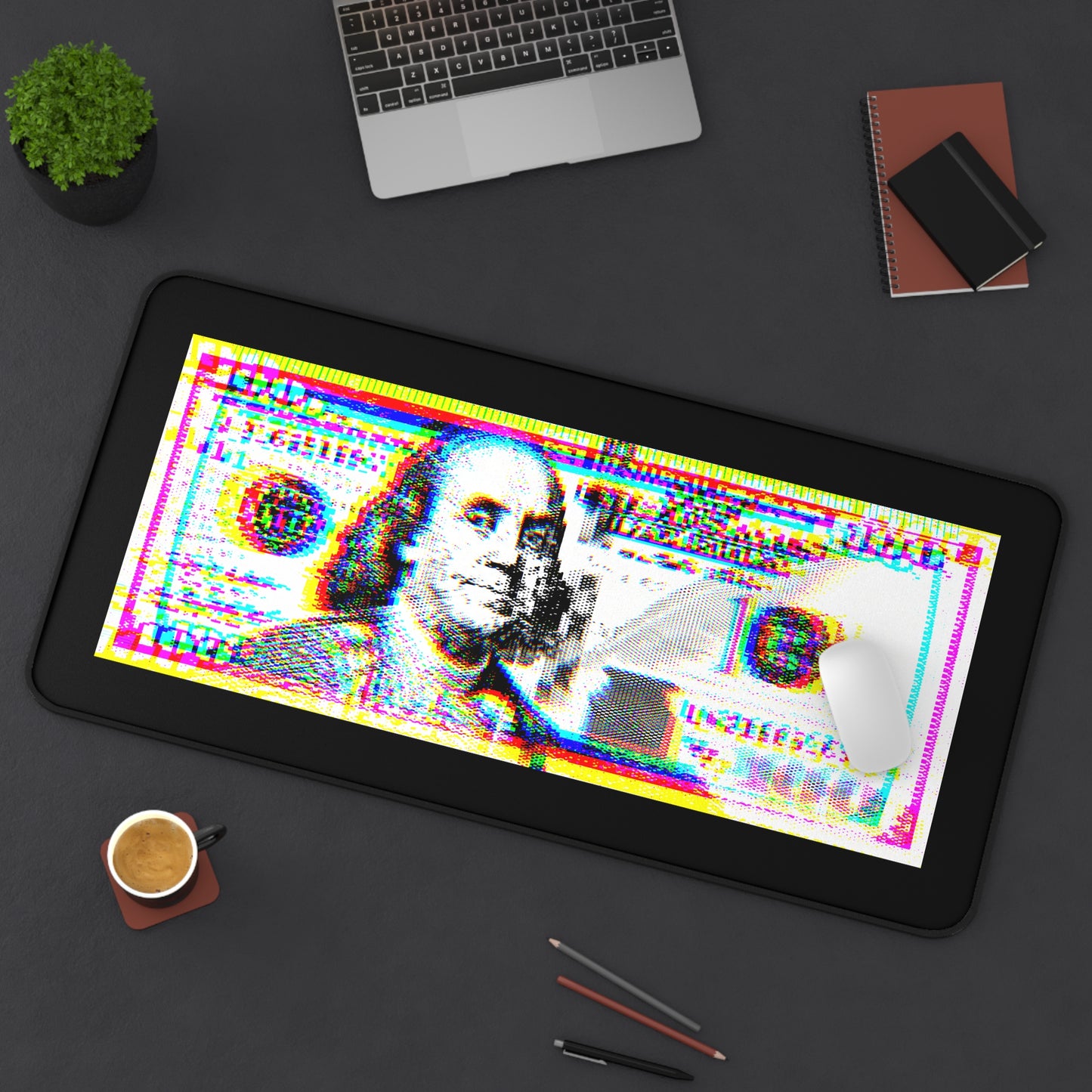 100 Dollars Bill - Neon Color Explosion - Desk Mat