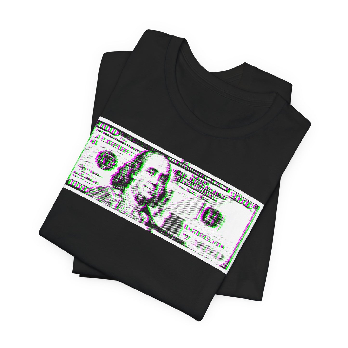 100 Dollars Bill - Green/Magenta Glitch - T-Shirt