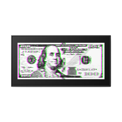 100 Dollars Bill - Green/Magenta Glitch - Framed Canvas