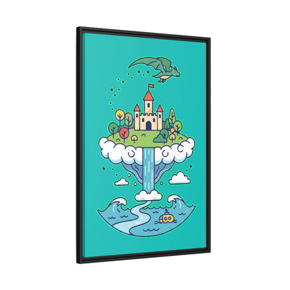 Floating Castle Dragon - Magical Fantasy Island - Framed Canvas