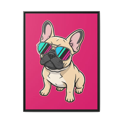 French Bulldog with Sunglasses - Framed Canvas