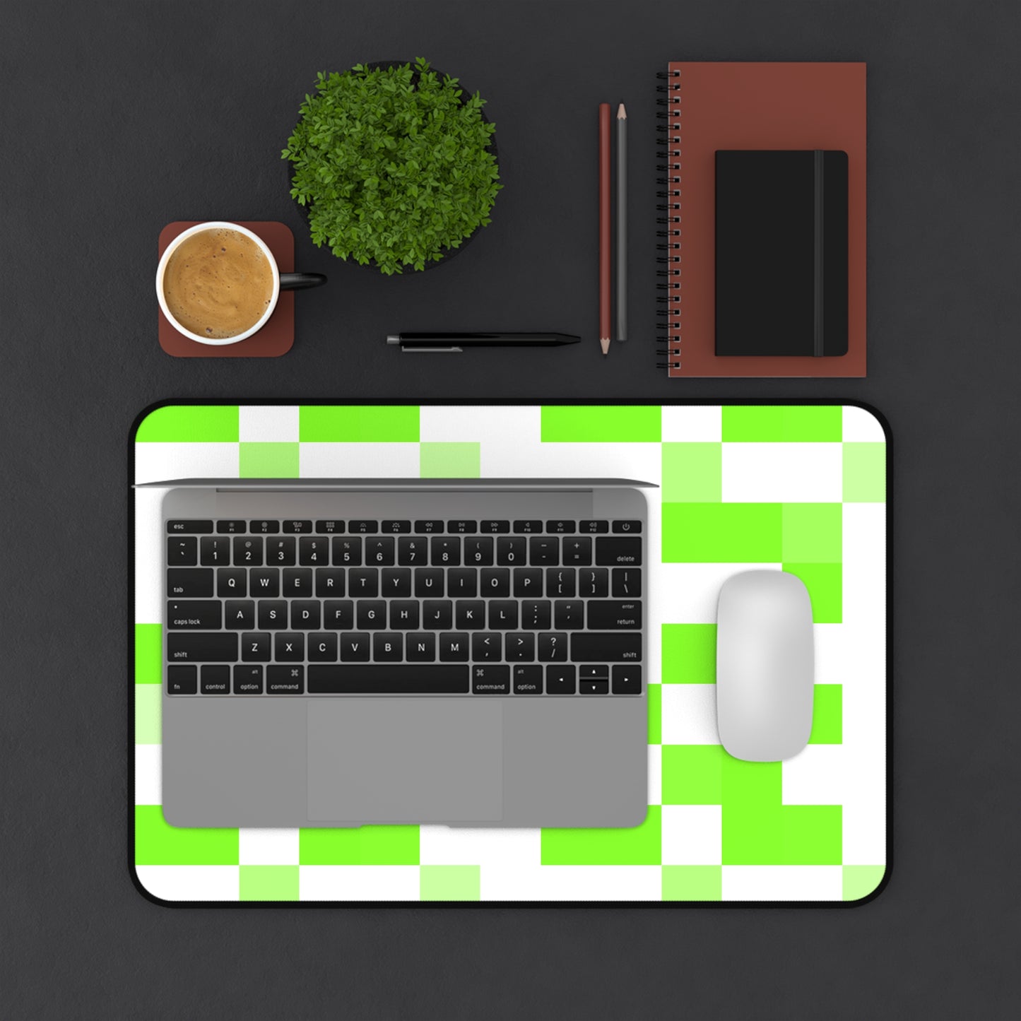 Lime Green Pixel Grid - Desk Mat