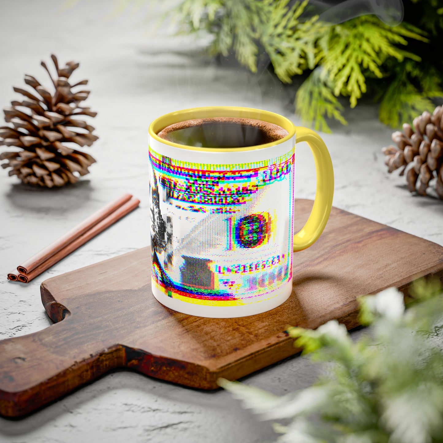 100 Dollars Bill - Neon Color Explosion - Color Accent Mug
